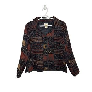 Christopher & Banks Patchwork Tapestry Button Front Jacket Womens Large Eclectic